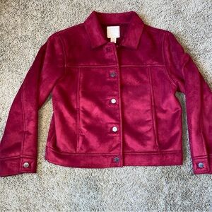 J Jill Womens Size Small Burgundy Wine Faux Suede Sherpa Fleece Jacket Button Up